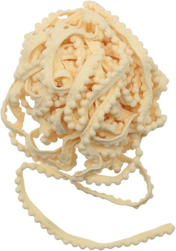 Yalulu 10 Yards Mini Pom Pom Trim Ball Fringe Ribbon Tassel DIY Sewing Accessory Lace for Home Party Decoration,1cm Width (Beige)