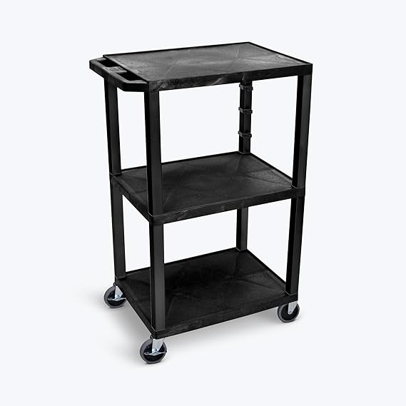 Classroom Basics 123-UCPL1E 42" H Three-Shelf Multi-Purpose Utility Cart with Electric, 3-Outlet Power, 300 lb Capacity, 24" W x 18" D, Rolling Black Utility Cart with Casters