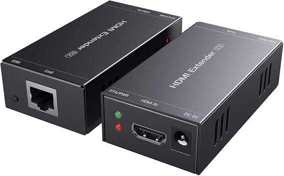 Pwaytek HDMI Extender 1080p@60Hz 3D Over Single Cat5e/Cat6/Cat 7 Cable Full HD Uncompressed Transmission up to 164 ft (50 m) EDID and POC Function Supported (Transmitter and Receiver)