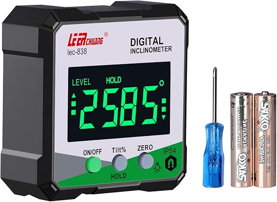 Digital Angle Finder, LEERCHUANG Inclinometer Angle Measuring Tool with Magnetic Base, Digital Angle Gauge/Protractor for Woodworking, Carpentry, Building, Automobile, Masonry Green Light