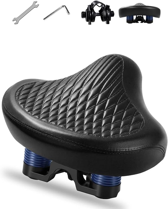 Wide Bike Seat for Women Men, Comfortable Soft Classic Vintage Padded Bicycle Saddle Cushion, Large Comfort Replacement Seat for City, Beach Cruiser, Hybrid, Ebike, Mountain, Stationary Bike