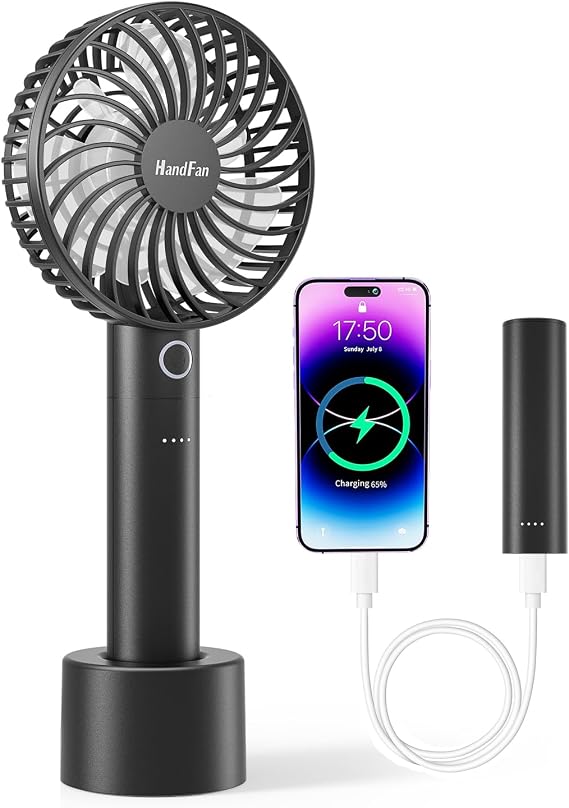 HandFan Portable Handheld Fan, Small Personal Hand Fan, Electric Mini Cooling Fans, USB Rechargeable Desk Fans for Travel Beach Makeup Office Disney, Gifts for Women(Black)