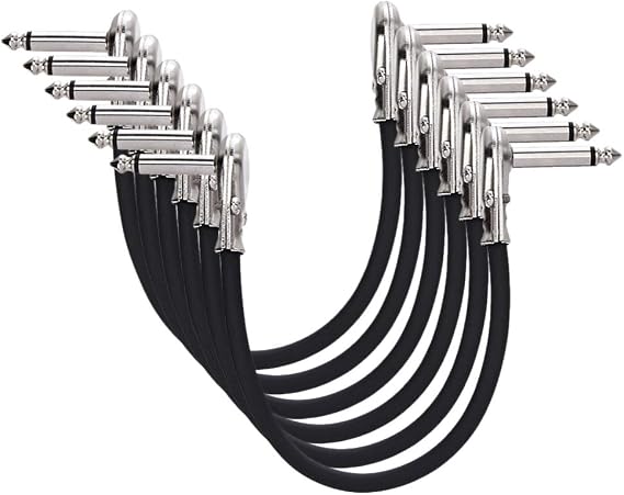 Amazon Basics 1/4 Inch Right-Angle Guitar Patch Cable for Pedal Board and Effect Pedals, 6 in, 6-Pack, Black