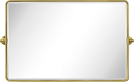 TEHOME Horizontal Pivot Bathroom Mirror Tilting Gold Metal Framed Pivot Rectangle Rounded Rectangluar Vanity Mirrors for Wall, Overall 38.91 x 23 inches (Mirrror 35 x 23 inches)