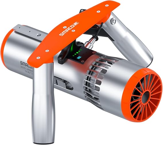 SMACO Underwater Scooter with 60 Minutes of Use Time, Portable Sea Scooter with Three Speed Adjustment with Action Camera Mount with Rechargeable Battery for Diving/Snorkeling in Pool/Sea/River