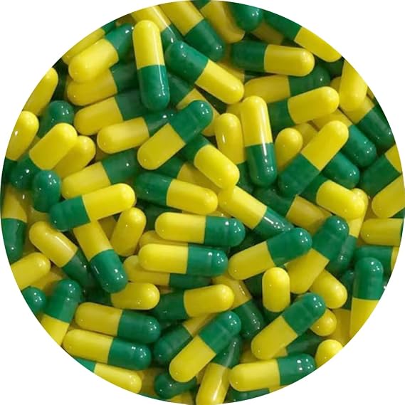 Pure Capsules® Size 2 Empty Capsule Green/yellow-Size 2 Green Yellow Empty Gelatin Capsules Gelatine Hard Pill capsule - Self Fill,Kosher,Non-GMO, SGS Certified,Gluten Free (500)