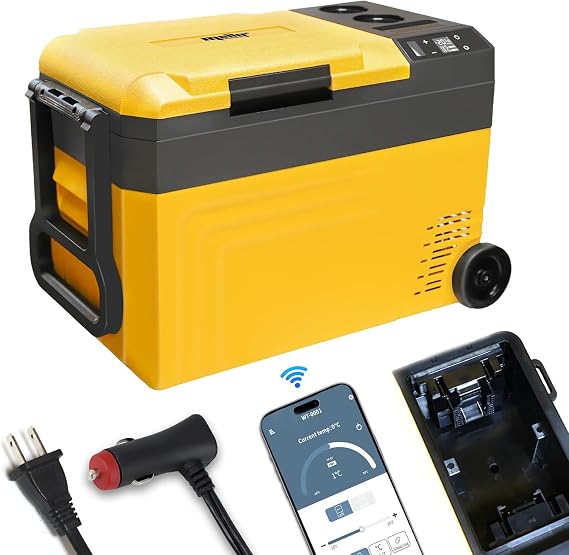 Cooler Compatible with 20V Battery (NO Battery), 25QT Heavy-Duty Mini Fridge with 12/24V DC & 110~240V AC & USB Port, Fast-Cooling (-4F~68F) & Portable for RV, Outdoor, Home