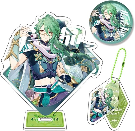 3pcs Genshin Impact theme gift box set stand-up brand keychain badge boxed high-transparency acrylic