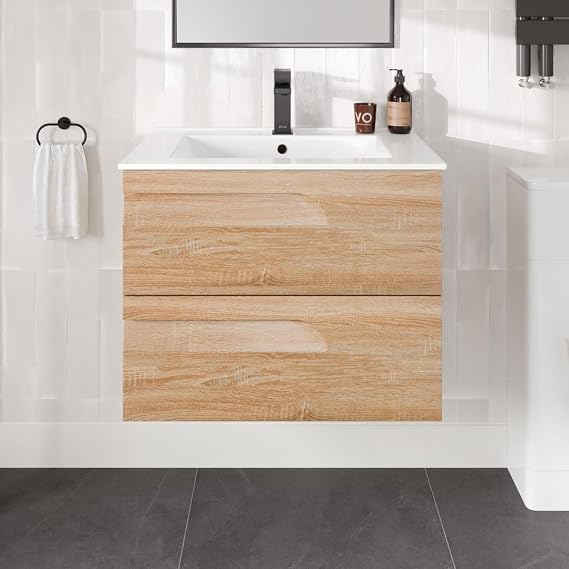 Eviva Joy 28 in. Maple Wall MountSingle Sink Bath Vanity with Porcelain Top and Integrated Sink