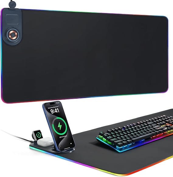 ELUTENG 4-in-1 RGB Gaming Mouse Pad with Wireless Charging & Phone Holder