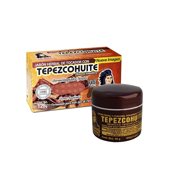 DEL INDIO PAPAGO Tepezcohuite Night Facial Skin Cream 60g / 2.02 Fl Oz + Neutral Soap with Tepezcohuite 125g - Mexican Beauty - For All Skin Types - Nourishes - Softens - Paraben Free - Bundle