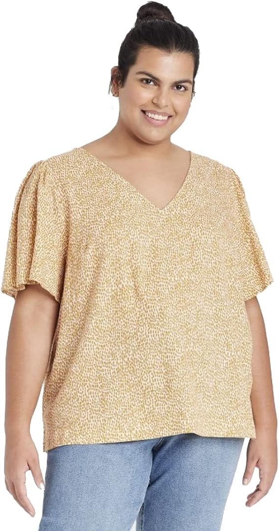 Ava & Viv Women's Plus Size Short Sleeve Blouse - (as1, Alpha, 0X, Plus, Regular, Rust Leopard Print, X)