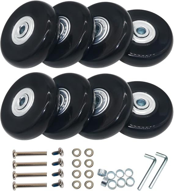 Thickness 14mm Luggage Suitcase Replacement Wheels Mute Wear-Resistant Rubber Swivel Trolley Casters Repair Set 8-piece OD 2" (50mm)