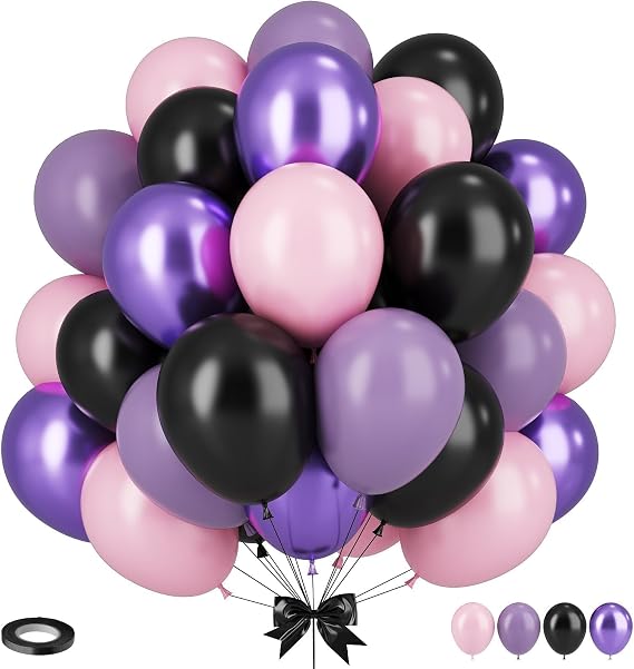 Purple Pink Black Balloon, 12 Inch Girls Themed Party Decorations
