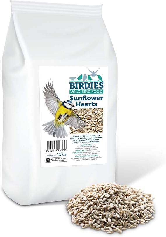 Birdies 15KG Sunflower Hearts Bird Seed for Wild Birds-15kg Premium Husk Free Bakery Grade Kernels, Brown