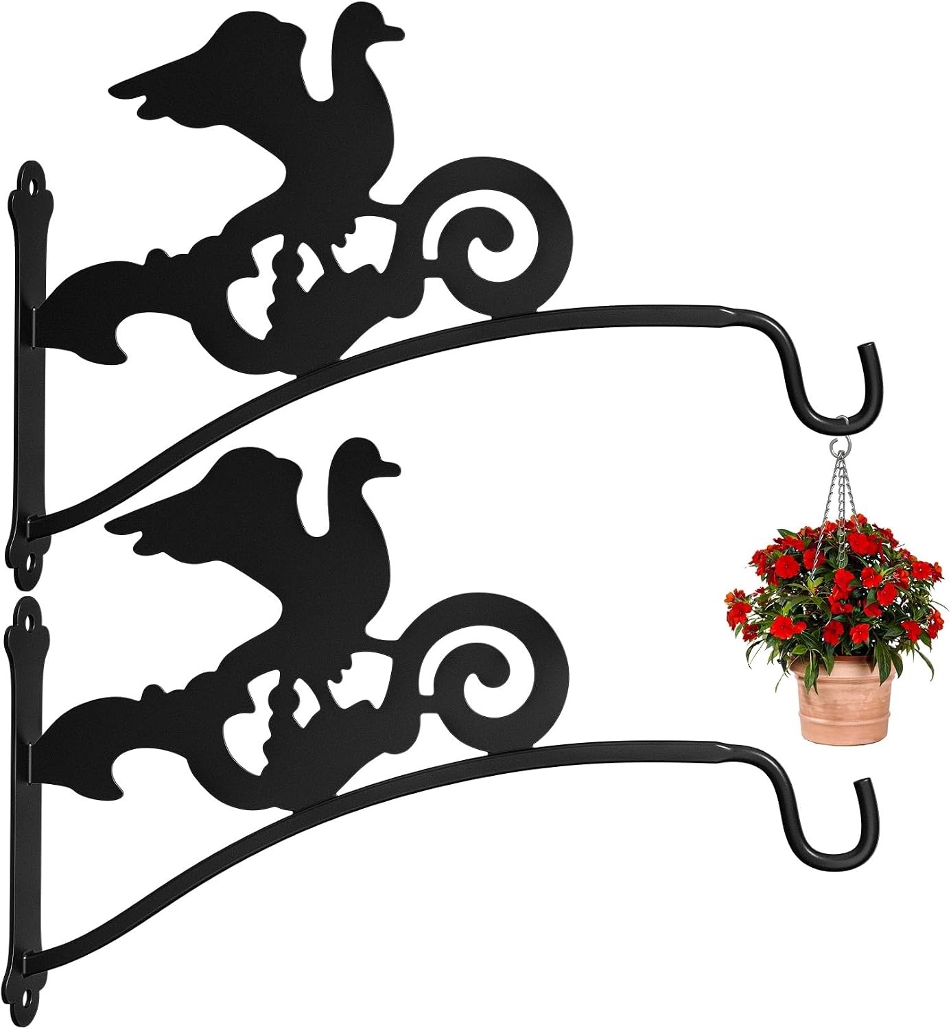 Wall Plant Hangers Hooks for Hanging Bracket Outdoor Decoration Hooks Black 16 Inch Anti Rust Metal Plants,Lights,Planters,Lanterns,Hanging Bird Feeders,Wind Chimes,Indoor （2PCS）