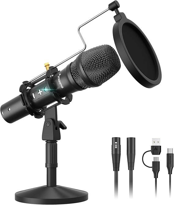 MAONO HD300T USB/XLR Dynamic Podcast Microphone for PC & Audio Interface | Studio Mic with Volume Control, Headphones Jack, Shock Mount, Pop Filter for Vocal Record Streaming Content Creation Singing