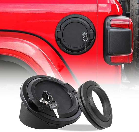 Fuel Filler Cover JeCar Locking Gas Tank Door Aluminum Exterior Accessories Compatible with Jeep Wrangler 2018-2023 JL & Unlimited