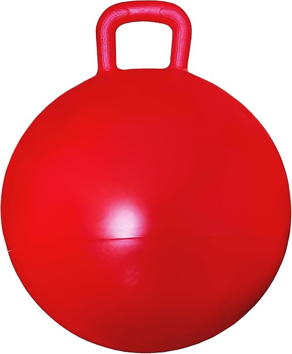AppleRound Space Hopper Ball with Air Pump: 22in/55cm Diameter for Age 10-13, Kangaroo Bouncer, Hippity Hoppity Hop Ball for Taller Children, Plain Color (Red)