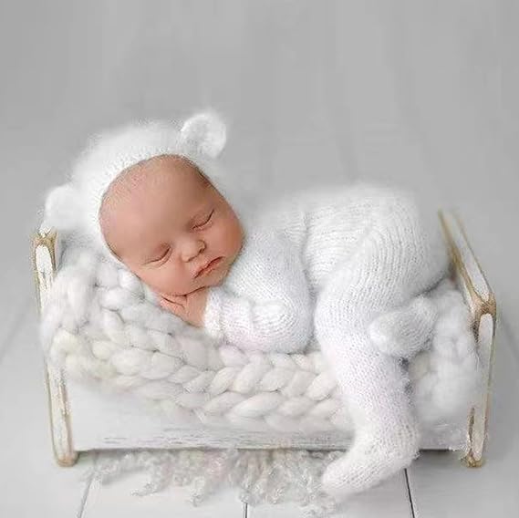 Newborn Photography Props Outfits Boys Girl Mohair Bear Hat Romper Bodysuit