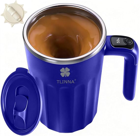 Drink Stirrer,Self Stirring Mug,Self Stirring Coffee Mug,Suitable for Coffee, Milk, Cocoa and Other Beverages Stainless Steel Vacuum Insulated Tumbler with Lid (Blue, 12 Ounces)