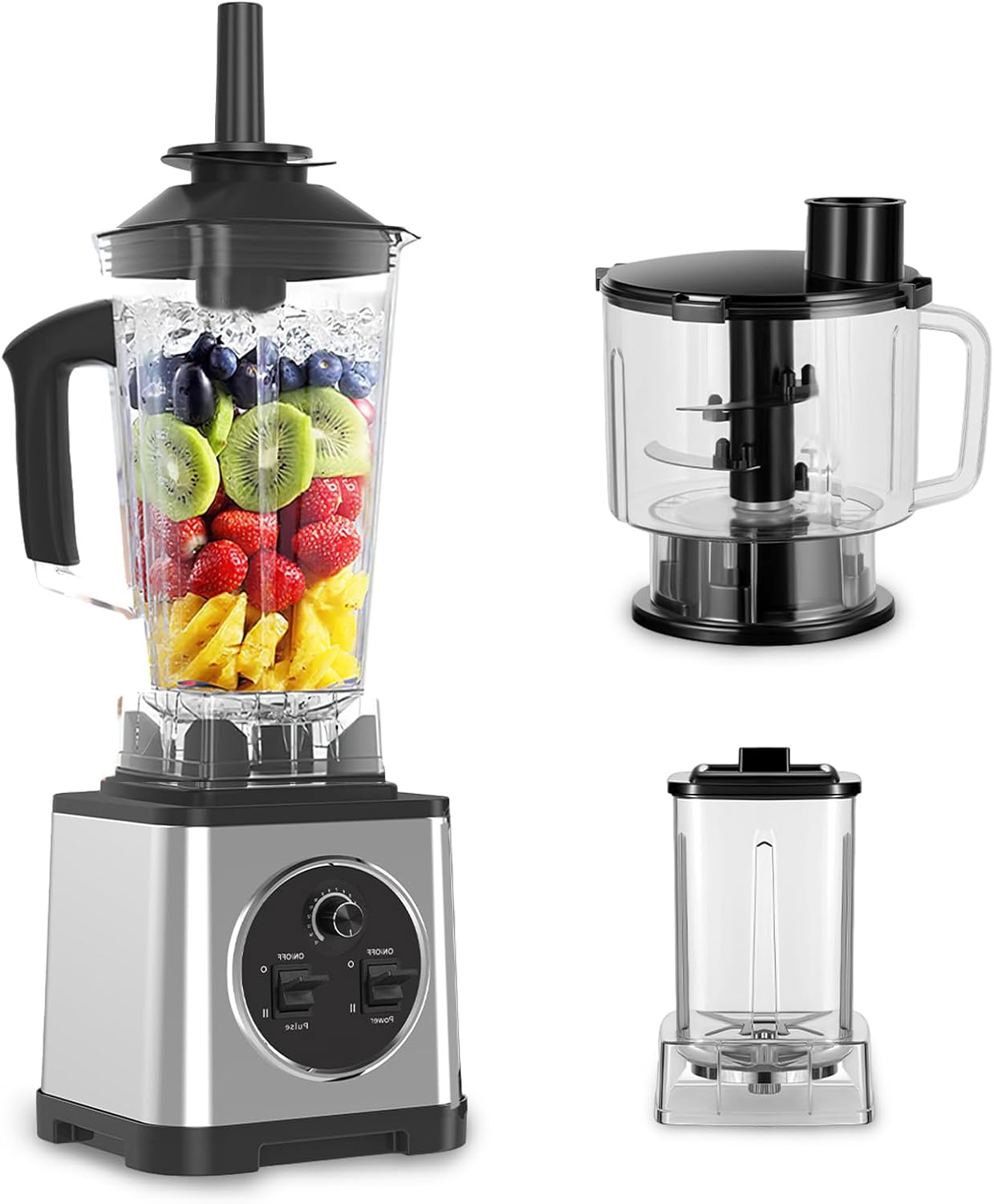 3 in 1 Professional Blender, 6000W Kitchen Blenders, 2.5L+2L+0.8L capacity, Stainless Steel Blade for Smoothies, Ice Crushing & Food Processing, for Crush Ice, Smoothies (3 in 1)