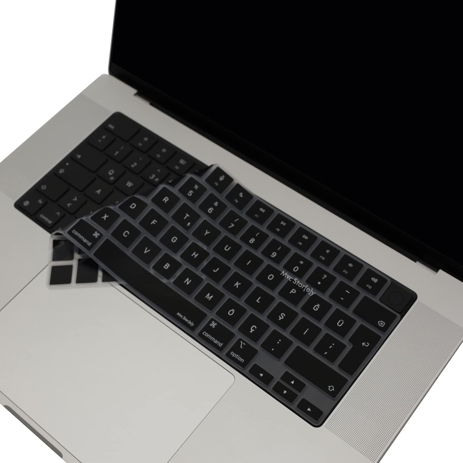 McStorey MacBook Türkçe Q Klavye Koruyucu M1-M5 | Air 13.6 A2681 A3113 A3240 A3449 | Pro 14 A2442 A3426 A3434 | Pro 16 A2485 A3429 | Neo 13 Ultra İnce Silikon Keyboard Cover Touch ID Protector Siyah