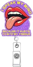 I Speak My Mine Because It Hurts to Bite My Tongue Funny Badge Reel Retractable for Nurse Cute Humor Nursing Badge Holder with Alligator Clip Healthcare Medical RN CNA Badge Clip ID Card Accessories