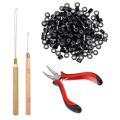 Orgrimmar Hair Extension Remove Pliers Pulling Hook 500 PCS Micro Silicone Rings Bead Device Tool Kits for Professional Hair Styling Tools Accessory Black