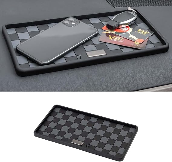 Car Dashboard Non Slip Mat, 11.06 x 5.98 Universal Grid Multi-Functional Sticky Adhesive Pad, Dash Sticky Gripping Mat for Cell Phones, Keys, Sunglasses, Electronic Devices, GPS Black Gray
