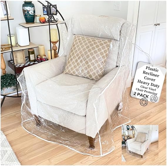 Evelots 2-Pack Clear Vinyl Recliner Covers, Spill-Resistant Protectors