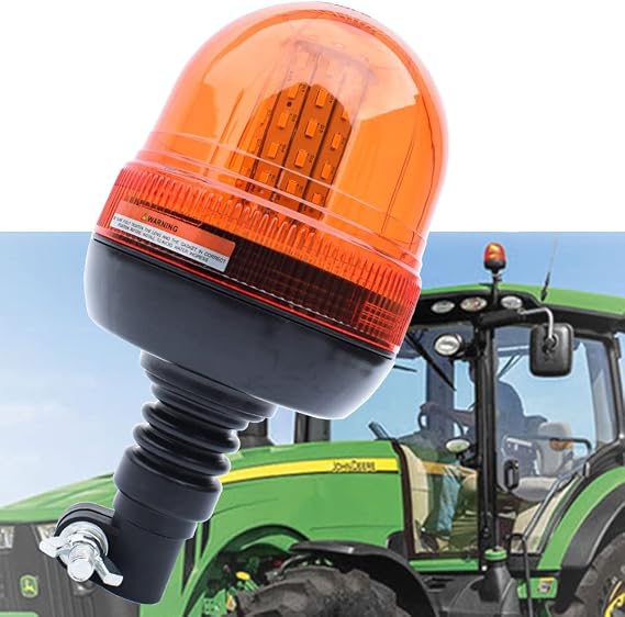 LED Beacon Warning Light, Amber, 3 Modes, 60 LEDs, 12-24V, for Trucks, Tractors, Forklifts, School Buses, UTV Cars, Golf Carts, etc.