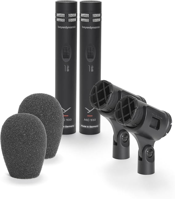 beyerdynamic MC 930 Stereo Set, True Condenser Microphone Matched Stereo Set, Cardioid, XLR Connectors, Soft Travel Case, Stand Adapters, Handmade in Germany, Black | Matched Mc 930 Cardioid Condenser Pair, 40-20khz, Xlr,15 Db Pad, 250hz Low-Cut, Includes Shock Mounts, WS53 and Case