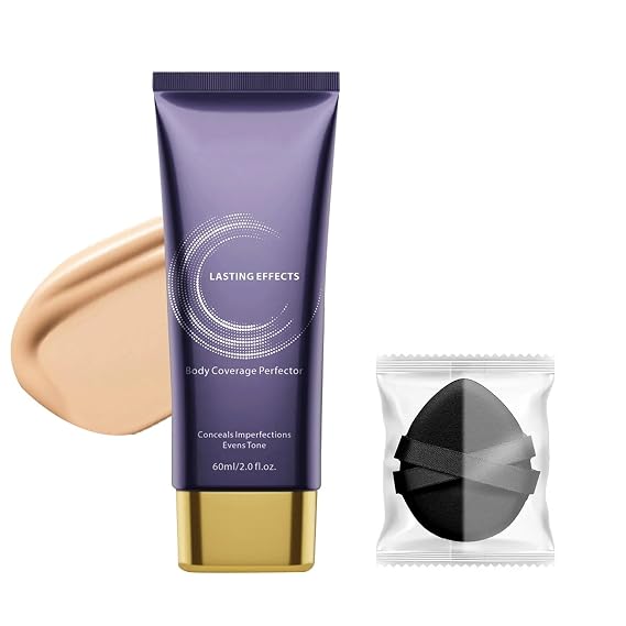 Body Makeup, Body Coverage Perfector & Complexion Perfector with Powder puff, Sweat-Resistant Transfer-Resistant Leg & Body Foundation, Tattoo Cover Up, Natural Radiant Finish,60ml-(1pc)