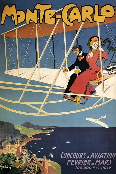 Monte Carlo Concours Aviation Vintage Airplane Illustration Travel French France Cool Wall Art Print Poster 24x36