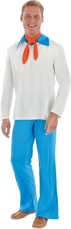 Party City Fred Men's Scooby-Doo Costume - Long Sleeves Shirt, Bell Bottoms Pants, Scarf - Halloween, Birthday Parties, Themed Events