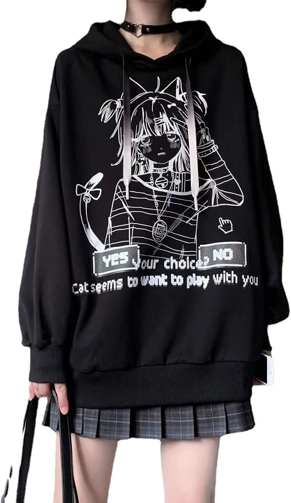 YUESUO Japanese Harajuku Kawaii Anime Girl Hoodie Teen JK Top Cute Sweatshirt Emo Girl Clothes Oversized Pullover Gothic