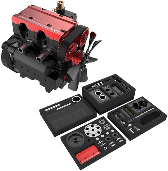 Engine Model Kit, ST-NF2 DIY Assembly L2 Mini Engine Kit That Run, Air Cooled 4 Stroke Engine Motor Model, Inline 2 Cylinder Metal Engine Kit, Physics Experiment Toys Gift