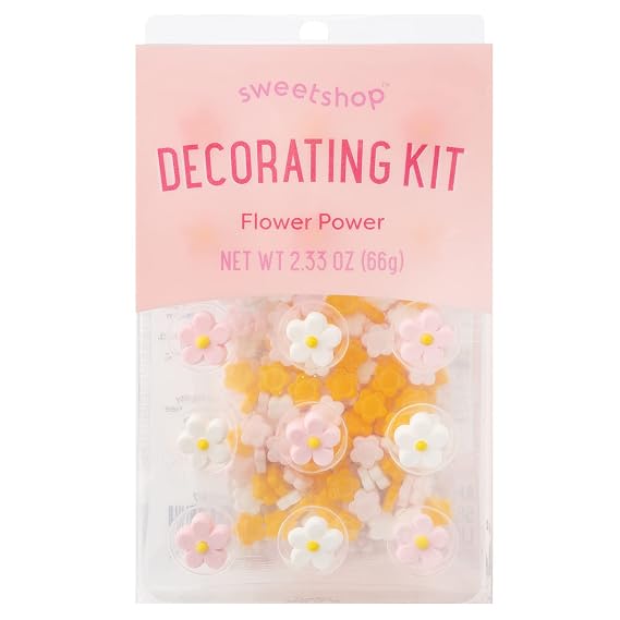 Sweetshop Cake Decorating Kit (Flower Power), 12 Pack of Edible Embellishments, for Cupcakes, Cakes, Donuts, Desserts, and More, Gourmet, Baking, Kitchen