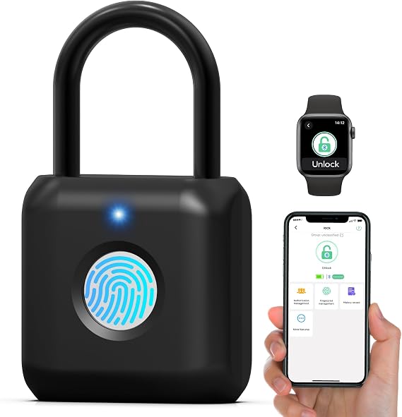 Eseesmart Fingerprint Padlock - Lock with APP Control,Gym Locker Lock,Keyless USB Charging Smart Lock for Gym Locker, Luggages & Suitcases