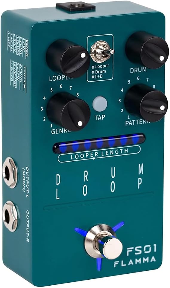For FLAMMA FS01 Drum Machine & Phrase Loop Pedal Guitar Pedal Mix Mode 20 Minutes Looper Capacity 121 Rhythms
