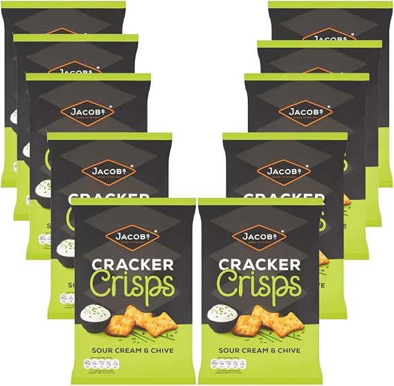Biscuits & Crackers Bundle Pack with Jacob's Cracker Crisps Sour Cream & Chive Snacks Sharing Bag 150g - 10 Pack | Sour Cream