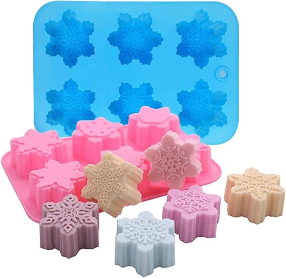 Snowflake Silicone Molds, 2 Pack Cake Pans Cookie Trays Handmade Soap Making Molds Also for Chocolate Mold Pudding Jelly Muffin Ice Cube Tray for Christmas Holiday Party Cake Decor(Pink/Blue)...