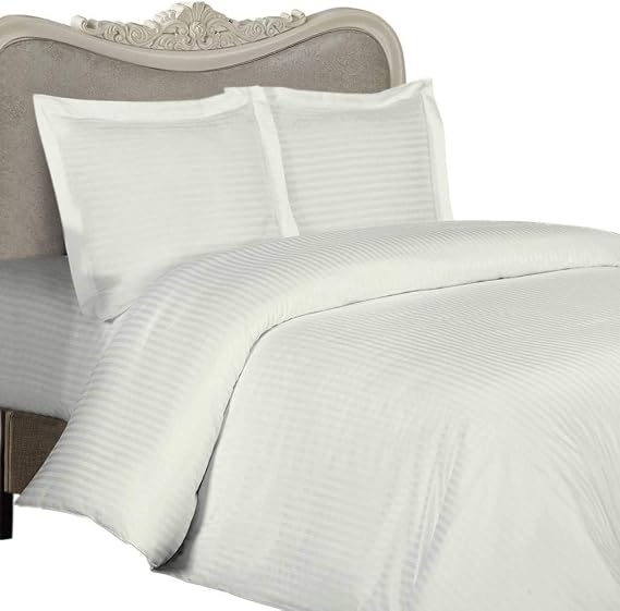 Luxurious 210-Thread-Count Egyptian Cotton 210TC Sheet Set, King, Ivory Damask Stripe 210 TC