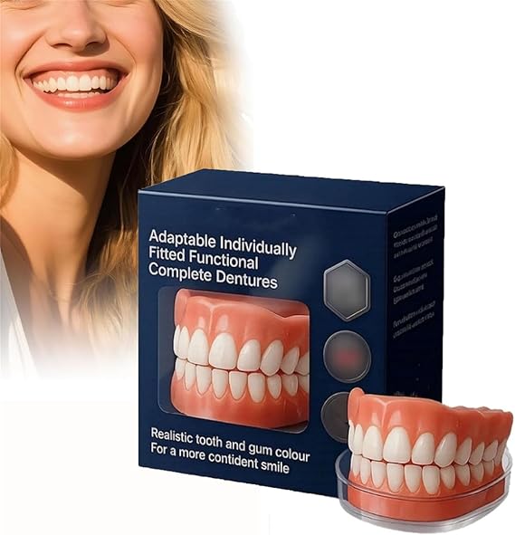 Functional Dentures,Soft Silicone Dentures, Advanced Full Denture Set, Soft Denture Reline Kit, Comfortable Fit Denture Set, Silicone Reline Kit for Men and Women (1)