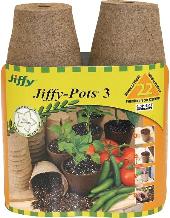 Jiffy Biodegradable Peat Pots for Seedlings, 3 Inch, 22 Pack
