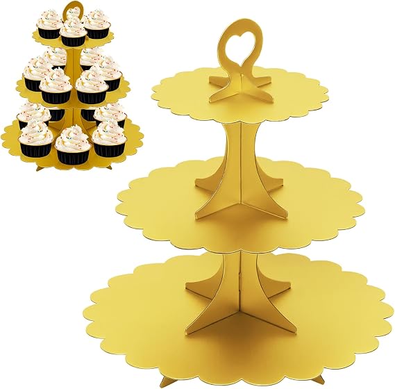 3-Tier Matte Gold Cupcake Stand, 2-Pack Heart Handle Dessert Display Tower, Quick Easy Assembly & Easy Clean for Wedding Birthday Baby Shower Graduation Party Decoration