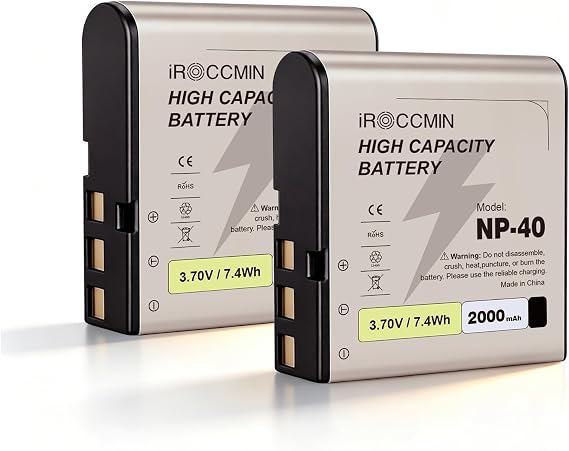 2Pcs NP-40 Battery,2000mAh for Casio Exilim EX-Z1050 EX-Z750, Kodak LB-060 AZ521 AZ361 AZ501 AZ522 AZ362 AZ526, HP D3500 SKL-60 V5060H V5061U SUN06 YCO6 Full HD Portable Camera (NP-40)