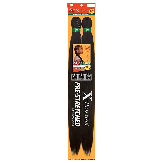 Sensationnel X-pression prestretched braiding hair - 2x xpression 72 inch all kanekalon flame retardant synthetic braid in hair extensions - 2X 72 Inch (1 pack, SM1B/BG)