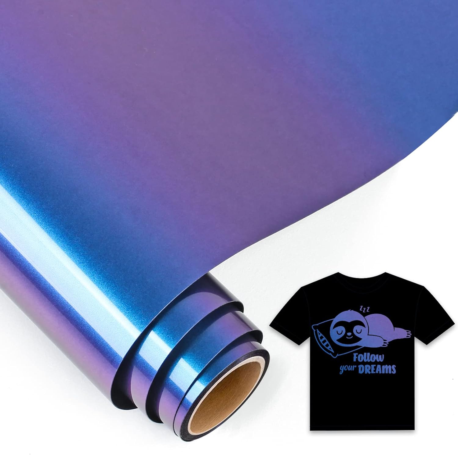 IModeur Chameleon Iron on Vinyl — 30.5 x 153 cm Blue to Violet Heat Transfer Vinyl for Fabric, PET Backing Easy to Weed HTV Vinyl for T-Shirts, Clothes, Hats, Bags and Other Textiles